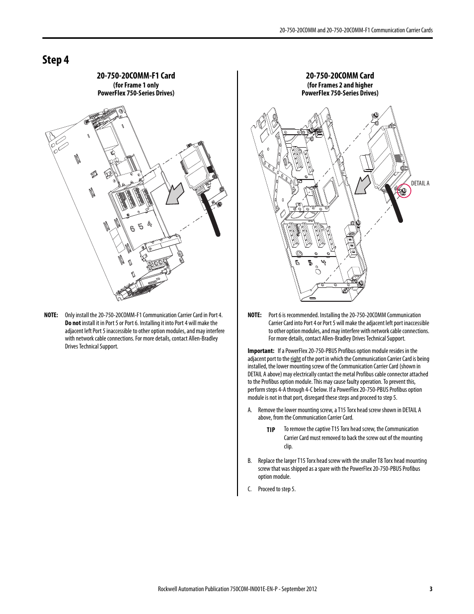 Step 4 | Rockwell Automation 20-750-20COMM-F1 20-750-20COMM and 20-750-20COMM-F1 Communication Carrier Cards User Manual | Page 3 / 4