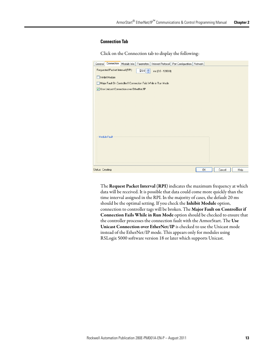 Connection tab | Rockwell Automation 284E ArmorStart EtherNet IP Communications and Control Programming Manual User Manual | Page 13 / 90