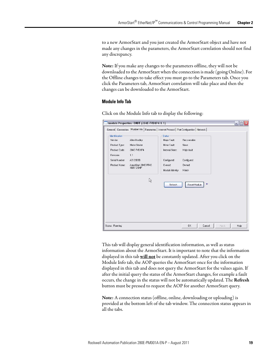 Module info tab | Rockwell Automation 284E ArmorStart EtherNet IP Communications and Control Programming Manual User Manual | Page 19 / 90