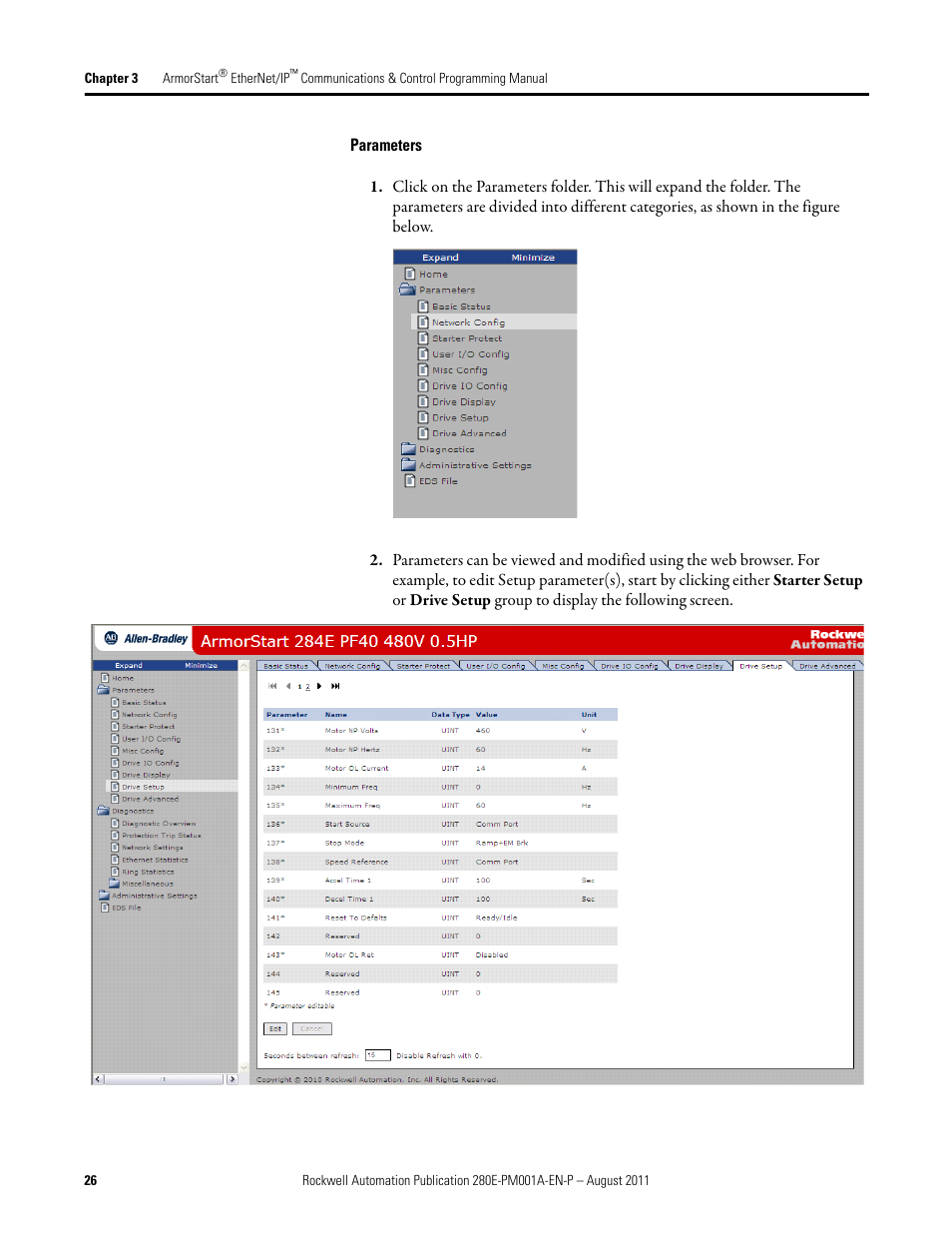 Parameters | Rockwell Automation 284E ArmorStart EtherNet IP Communications and Control Programming Manual User Manual | Page 26 / 90