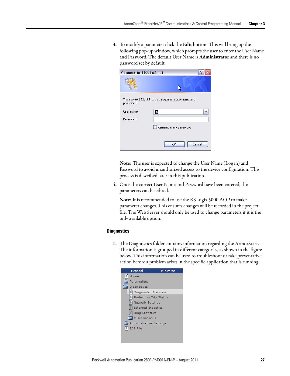 Diagnostics | Rockwell Automation 284E ArmorStart EtherNet IP Communications and Control Programming Manual User Manual | Page 27 / 90