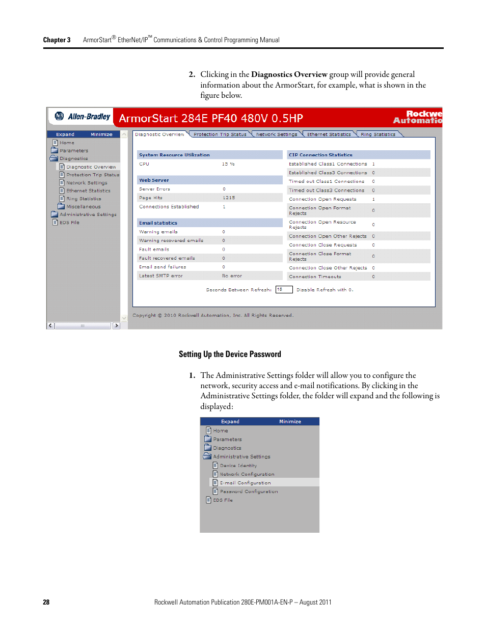 Setting up the device password | Rockwell Automation 284E ArmorStart EtherNet IP Communications and Control Programming Manual User Manual | Page 28 / 90