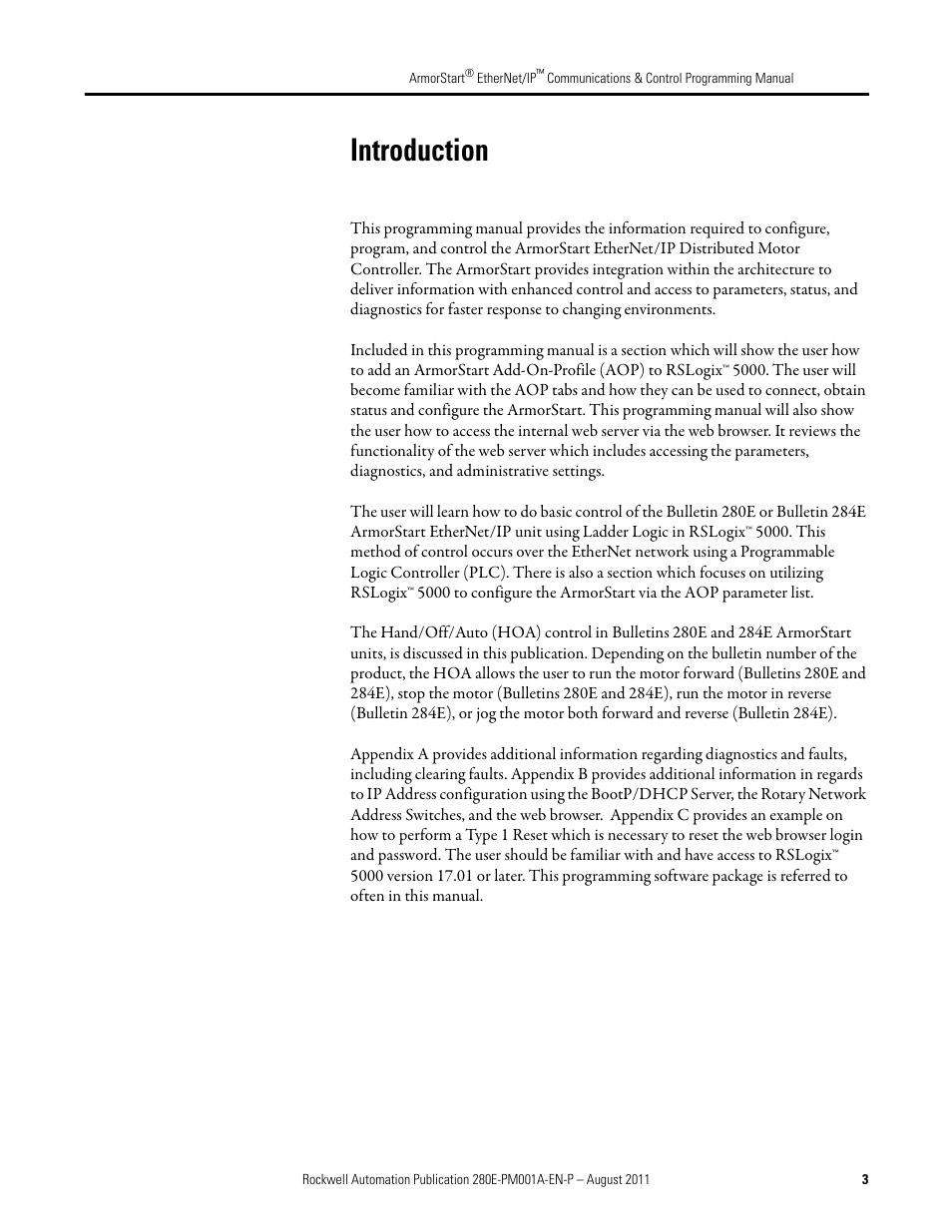 Introduction | Rockwell Automation 284E ArmorStart EtherNet IP Communications and Control Programming Manual User Manual | Page 3 / 90