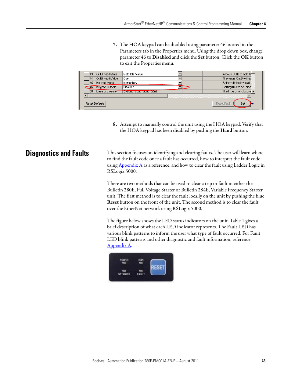 Diagnostics and faults | Rockwell Automation 284E ArmorStart EtherNet IP Communications and Control Programming Manual User Manual | Page 43 / 90