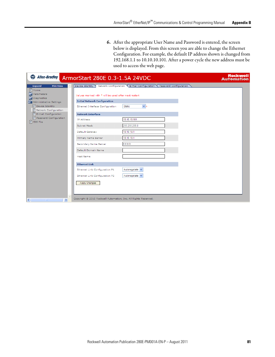 Rockwell Automation 284E ArmorStart EtherNet IP Communications and Control Programming Manual User Manual | Page 81 / 90