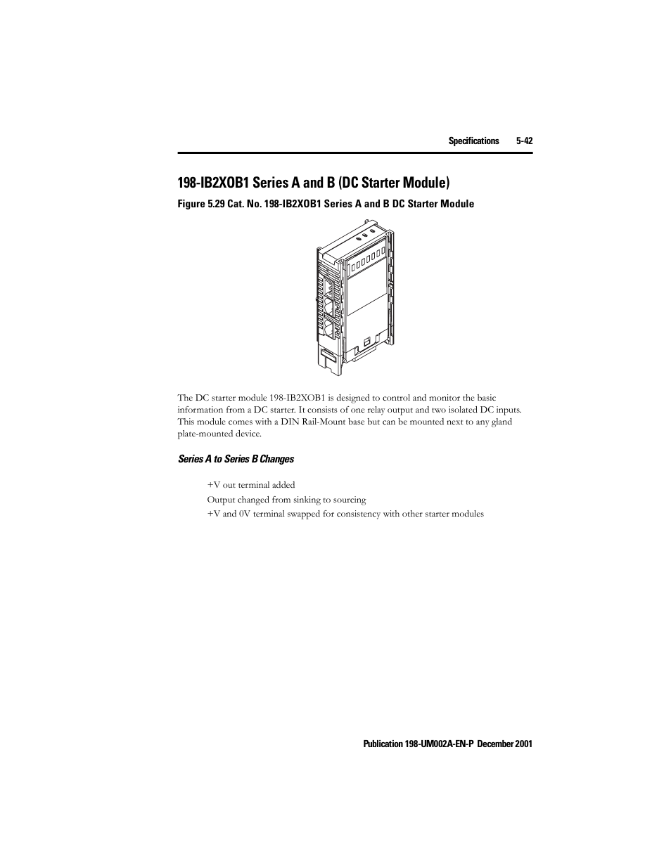 Ib2xob1 series a and b (dc starter module), Series a to series b changes, Ib2xob1 series a and b (dc starter module) -42 | Rockwell Automation 198 Series C Modular DeviceNet Starter Auxiliary User Manual User Manual | Page 101 / 176