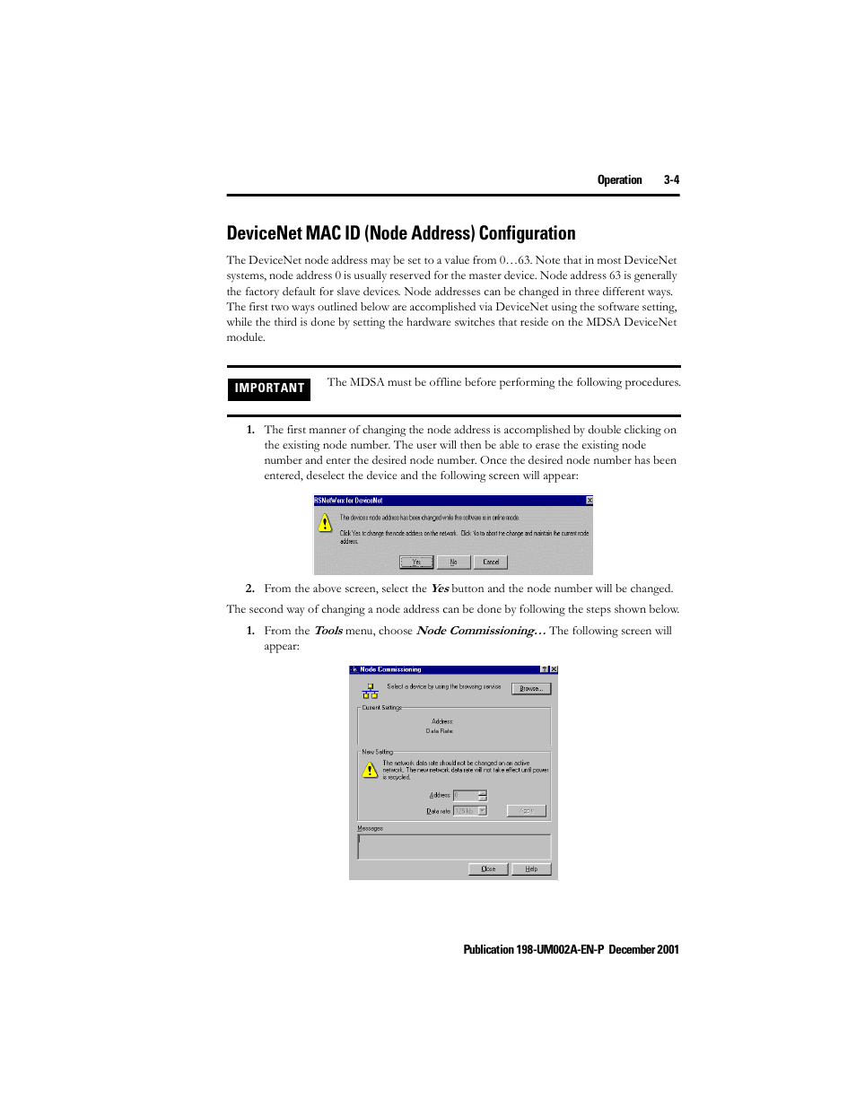 Devicenet mac id (node address) configuration, Devicenet mac id (node address) configuration -4 | Rockwell Automation 198 Series C Modular DeviceNet Starter Auxiliary User Manual User Manual | Page 25 / 176