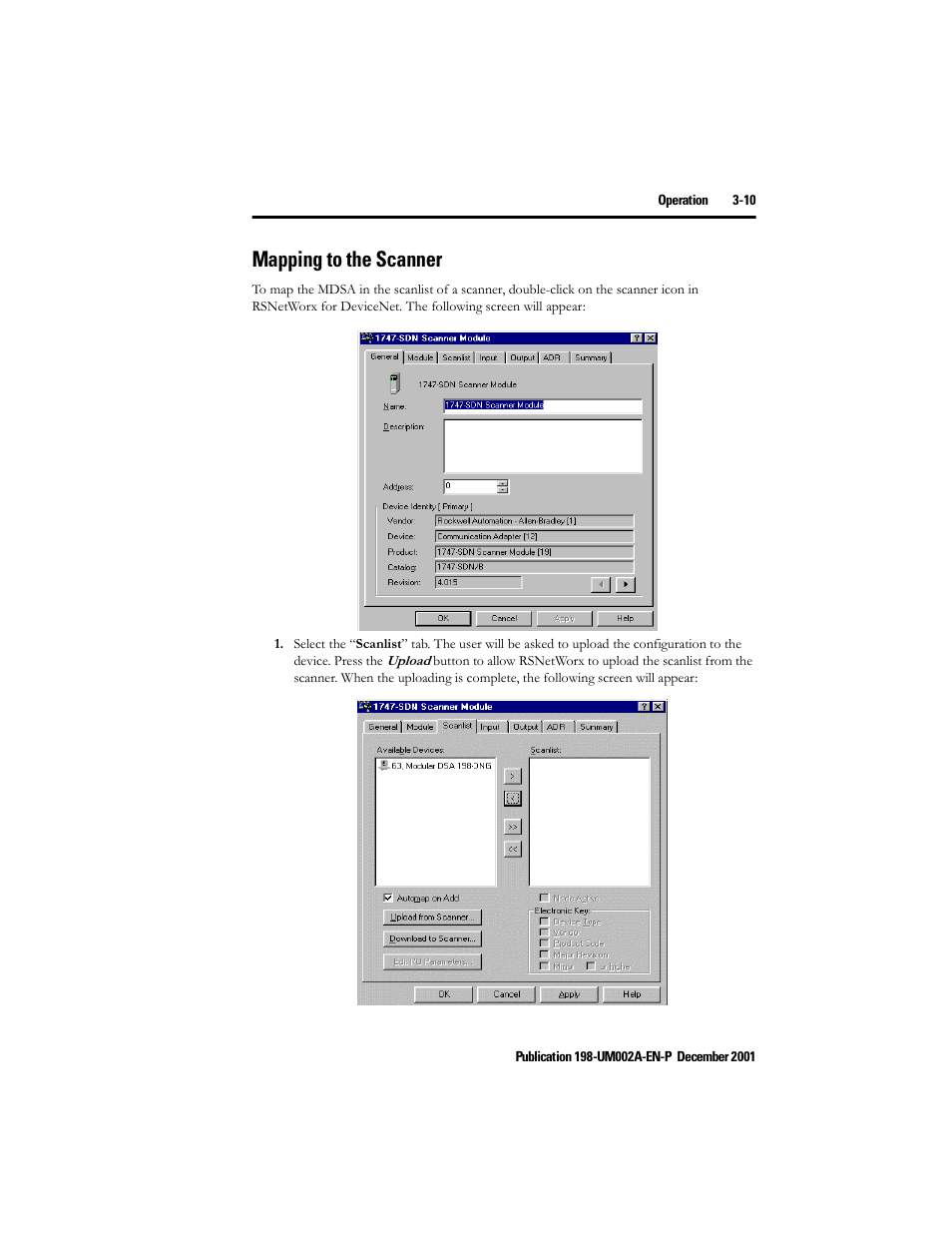 Mapping to the scanner, Mapping to the scanner -10 | Rockwell Automation 198 Series C Modular DeviceNet Starter Auxiliary User Manual User Manual | Page 31 / 176