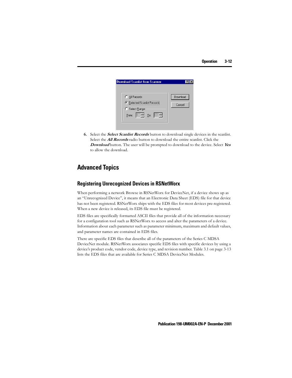 Advanced topics, Registering unrecognized devices in rsnetworx, Advanced topics -12 | Registering unrecognized devices in rsnetworx -12 | Rockwell Automation 198 Series C Modular DeviceNet Starter Auxiliary User Manual User Manual | Page 33 / 176