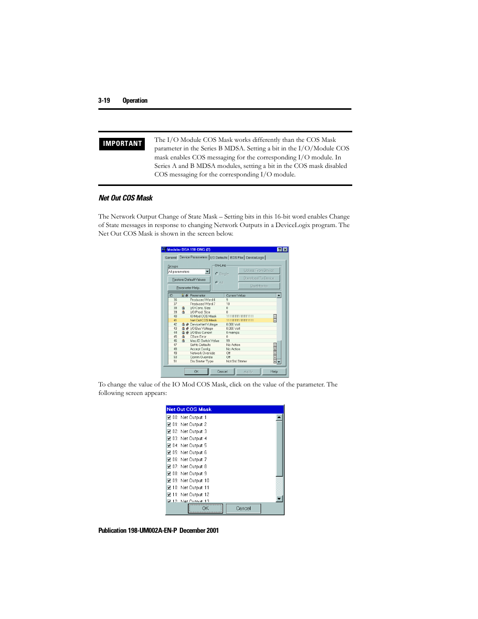 Net out cos mask | Rockwell Automation 198 Series C Modular DeviceNet Starter Auxiliary User Manual User Manual | Page 40 / 176