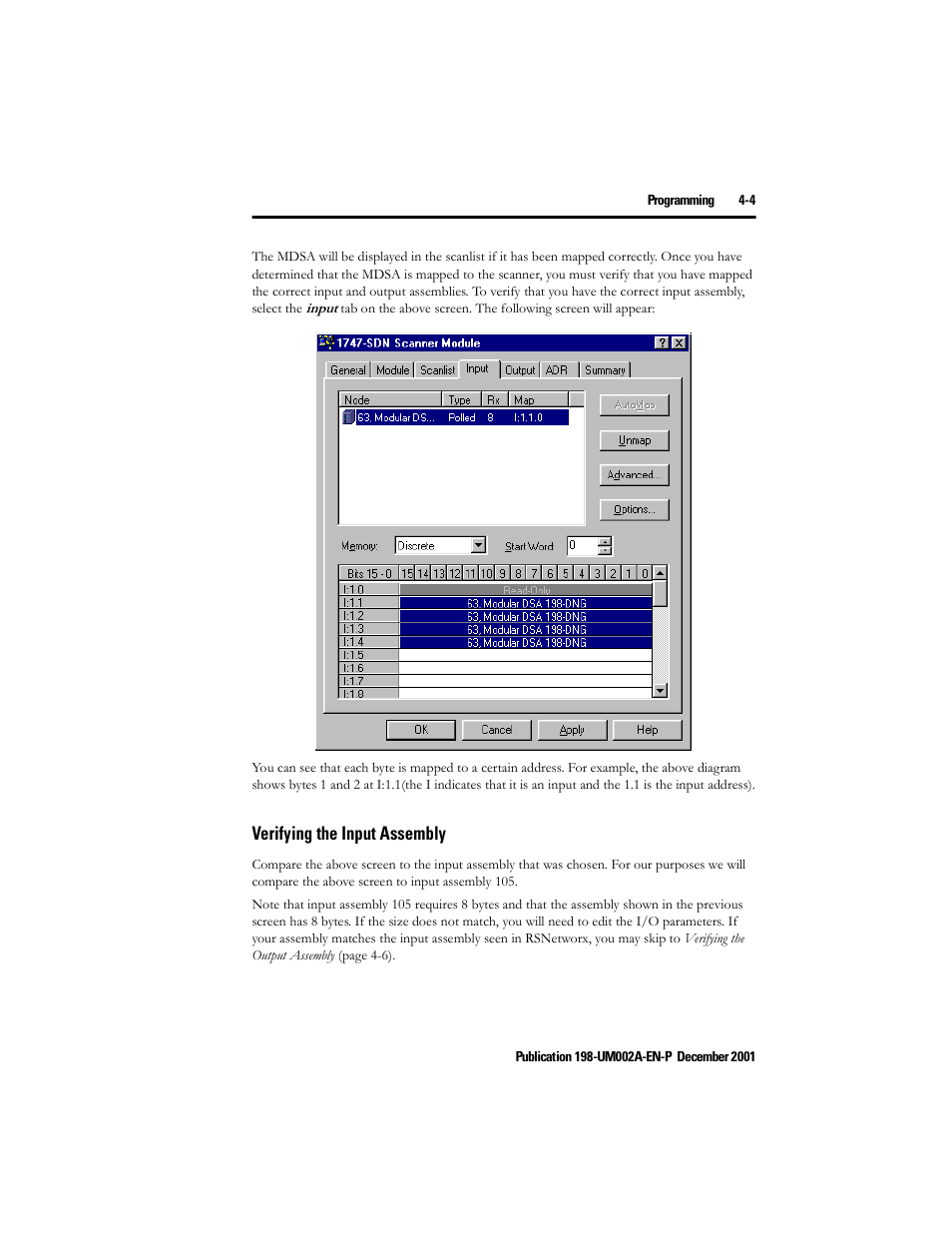 Verifying the input assembly, Verifying the input assembly -4 | Rockwell Automation 198 Series C Modular DeviceNet Starter Auxiliary User Manual User Manual | Page 51 / 176
