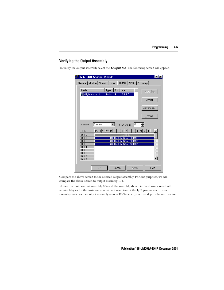 Verifying the output assembly, Verifying the output assembly -6 | Rockwell Automation 198 Series C Modular DeviceNet Starter Auxiliary User Manual User Manual | Page 53 / 176