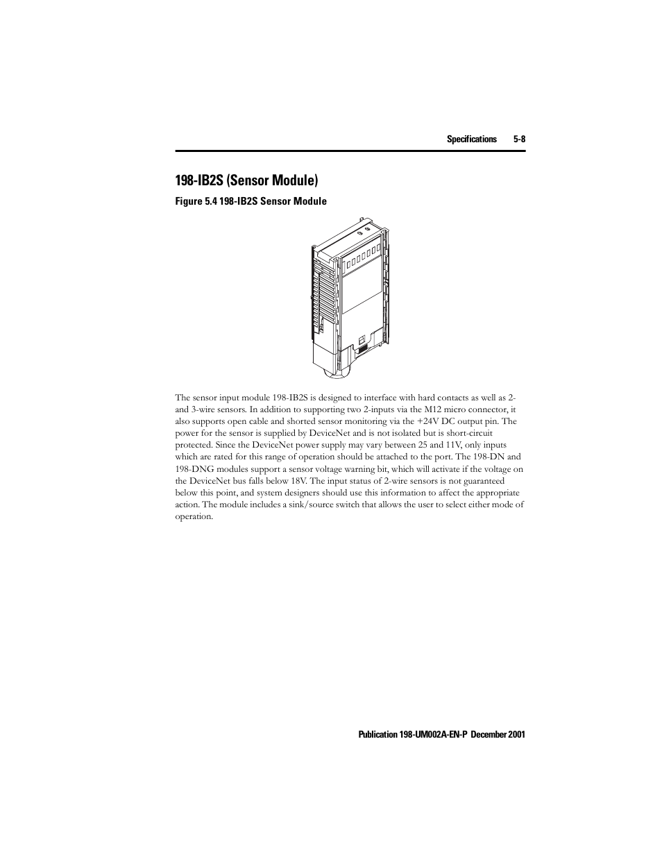 Ib2s (sensor module), Ib2s (sensor module) -8 | Rockwell Automation 198 Series C Modular DeviceNet Starter Auxiliary User Manual User Manual | Page 67 / 176