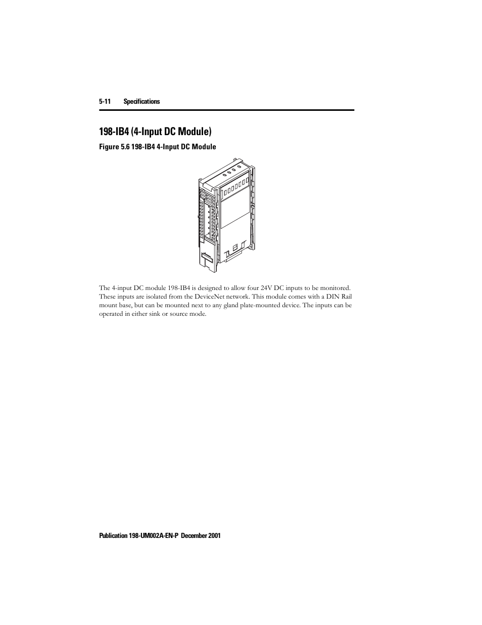 Ib4 (4-input dc module), Ib4 (4-input dc module) -11 | Rockwell Automation 198 Series C Modular DeviceNet Starter Auxiliary User Manual User Manual | Page 70 / 176