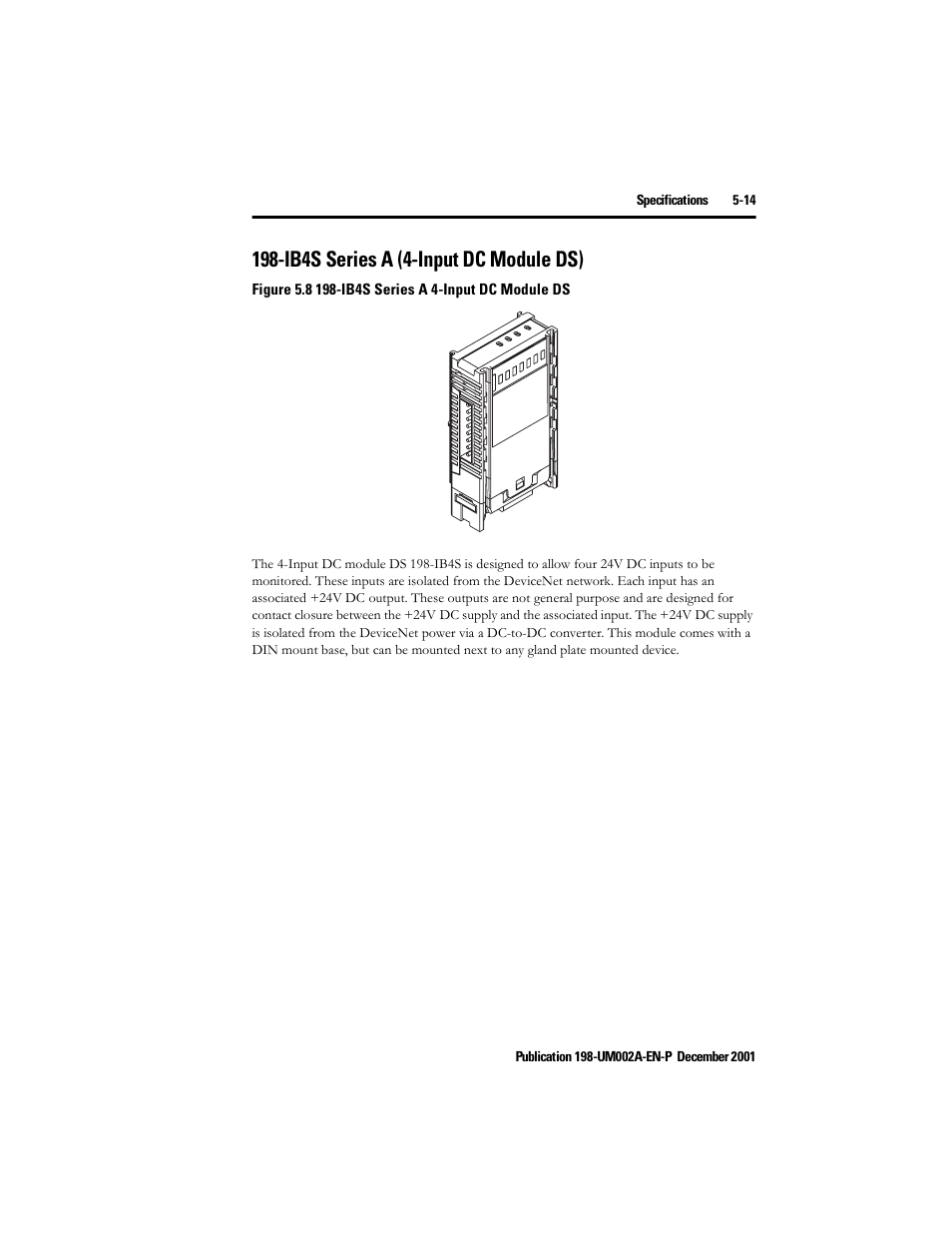 Ib4s series a (4-input dc module ds), Ib4s series a (4-input dc module ds) -14 | Rockwell Automation 198 Series C Modular DeviceNet Starter Auxiliary User Manual User Manual | Page 73 / 176