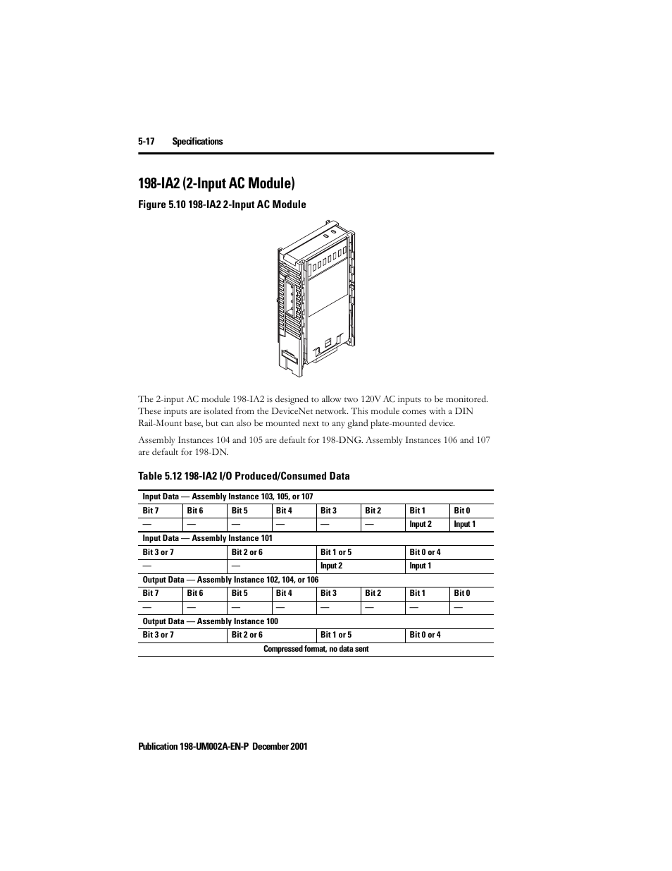 Ia2 (2-input ac module), Ia2 (2-input ac module) -17 | Rockwell Automation 198 Series C Modular DeviceNet Starter Auxiliary User Manual User Manual | Page 76 / 176