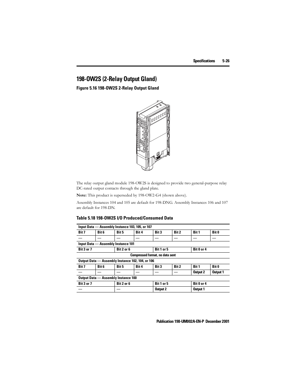 Ow2s (2-relay output gland), Ow2s (2-relay output gland) -26 | Rockwell Automation 198 Series C Modular DeviceNet Starter Auxiliary User Manual User Manual | Page 85 / 176