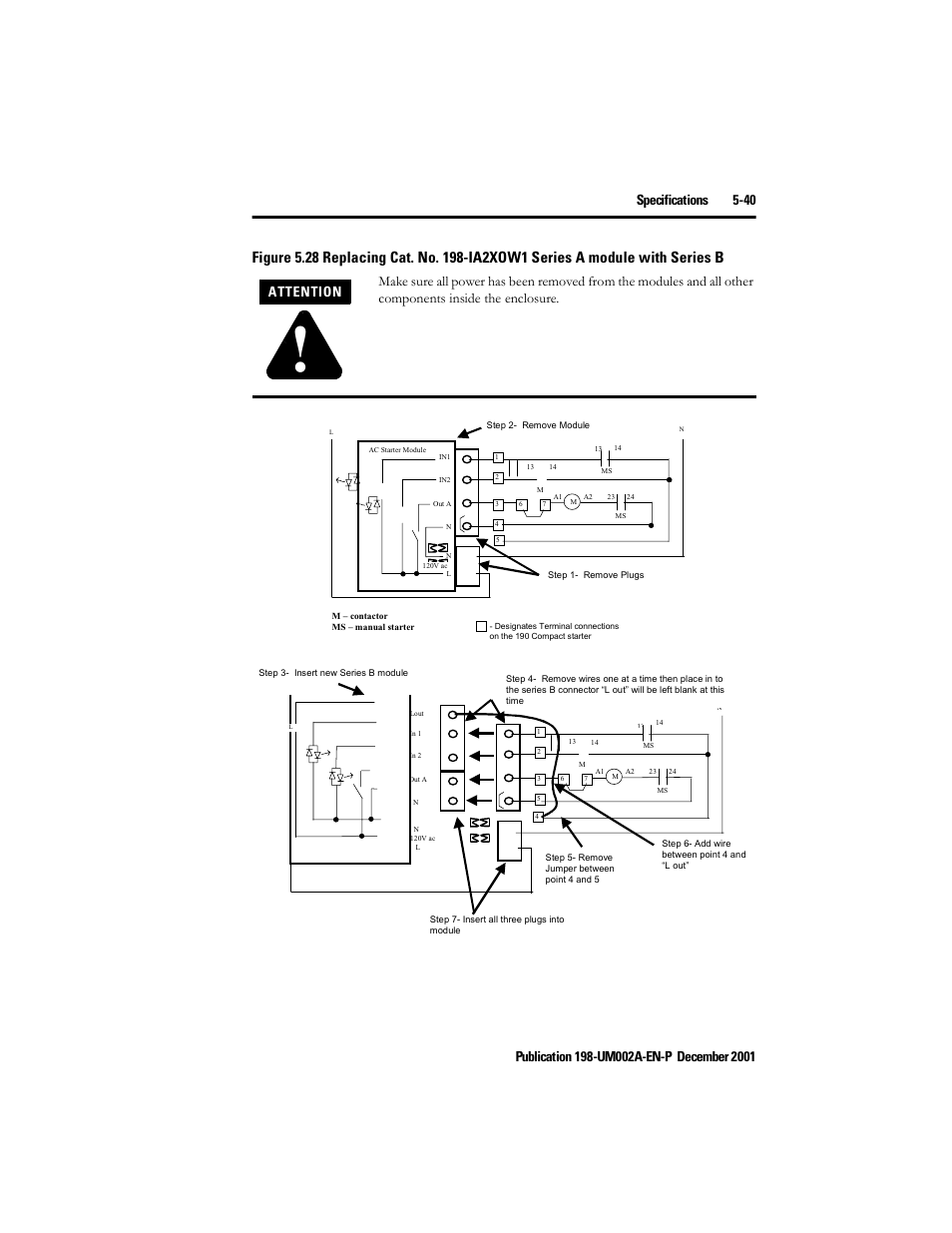 Attention | Rockwell Automation 198 Series C Modular DeviceNet Starter Auxiliary User Manual User Manual | Page 99 / 176