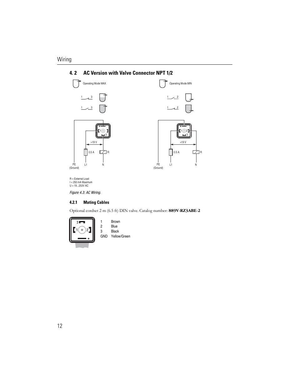 Wiring 12, 2 ac version with valve connector npt 1/2 | Rockwell Automation 840E Solid-State Level Sensors User Manual | Page 14 / 20
