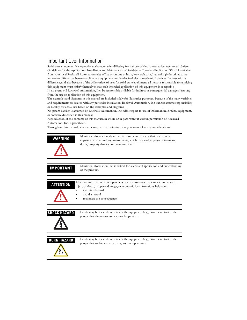 Important user information | Rockwell Automation 840E Solid-State Level Sensors User Manual | Page 2 / 20