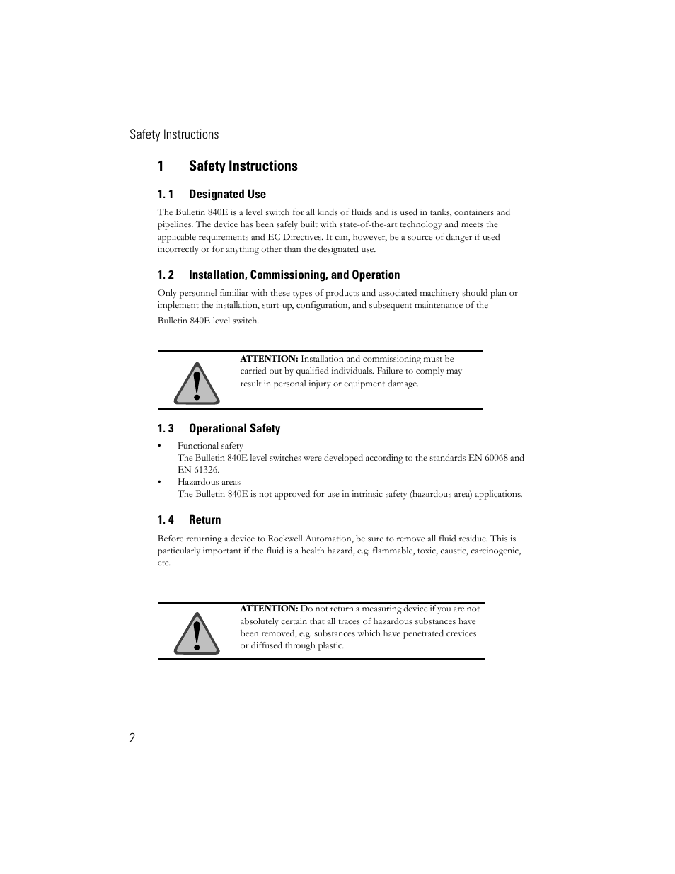 1safety instructions | Rockwell Automation 840E Solid-State Level Sensors User Manual | Page 4 / 20