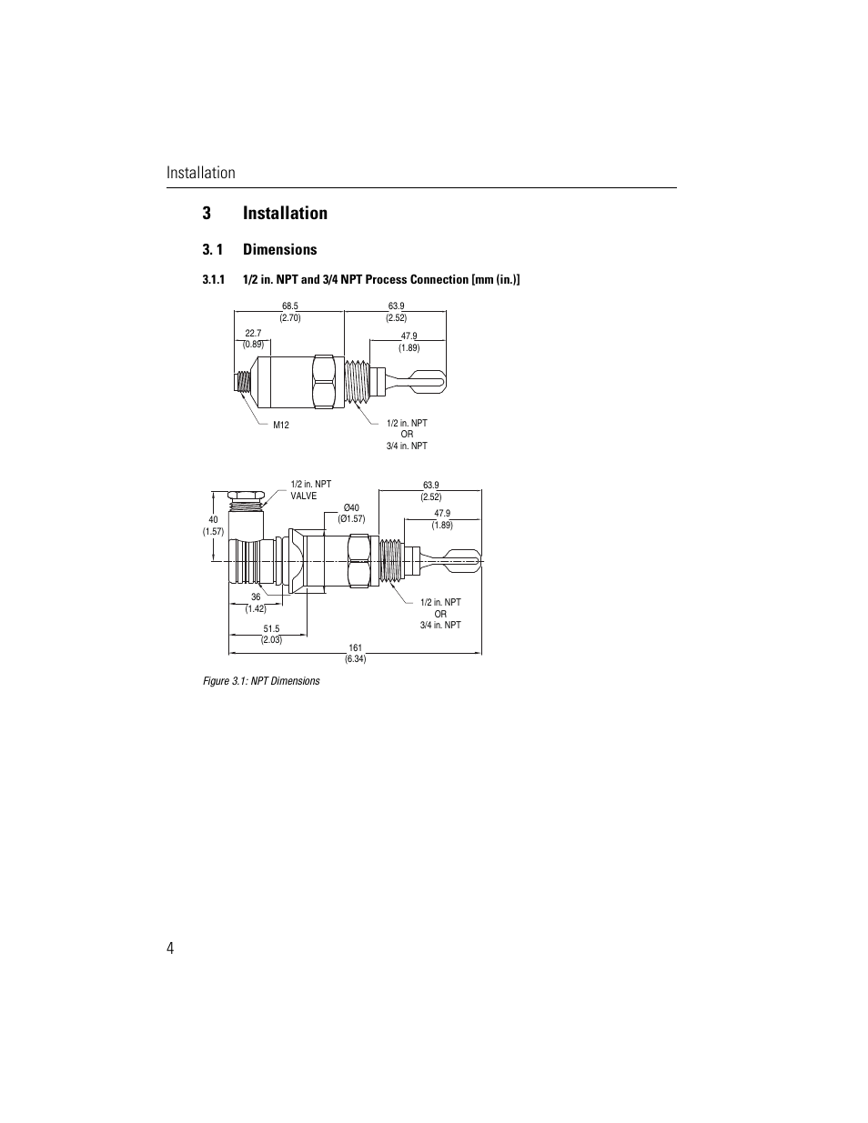3installation, Installation 4, 1 dimensions | Rockwell Automation 840E Solid-State Level Sensors User Manual | Page 6 / 20
