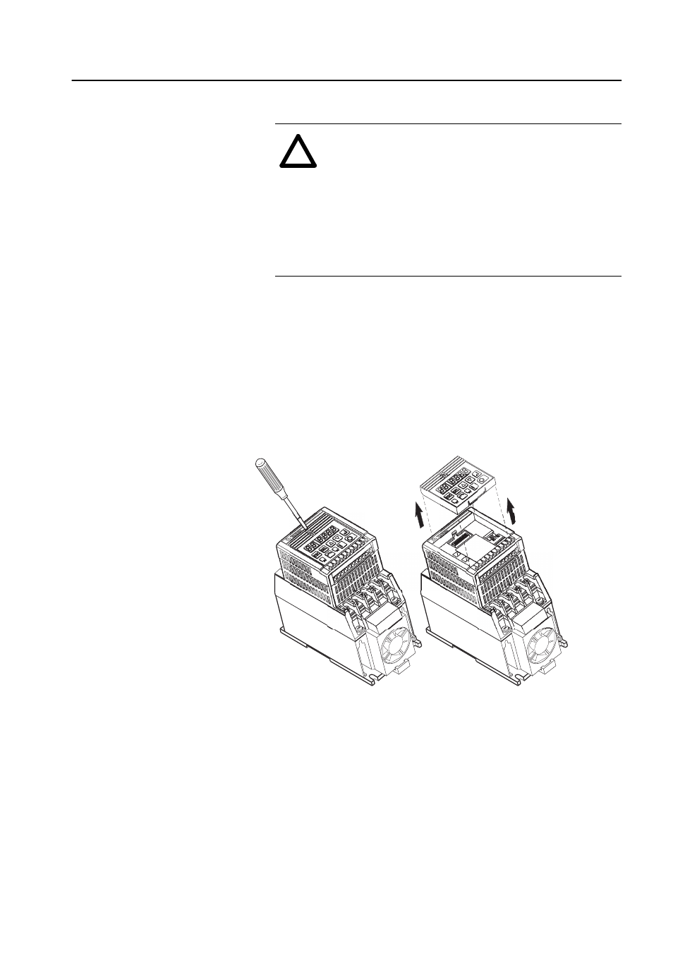 Module installation/removal, Keypad or ready/fault panel removal, Installing the pd1 module | Module installation/removal -3 | Rockwell Automation 160PD1 160 Profibus Communication Module User Manual | Page 13 / 56