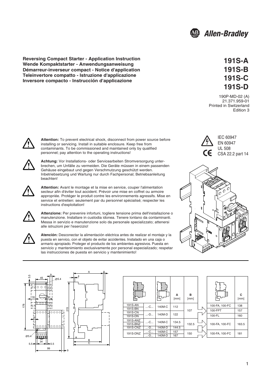 Rockwell Automation 191S-A_B_C_D Bul 191S Reversing Compact Starter User Manual | 4 pages