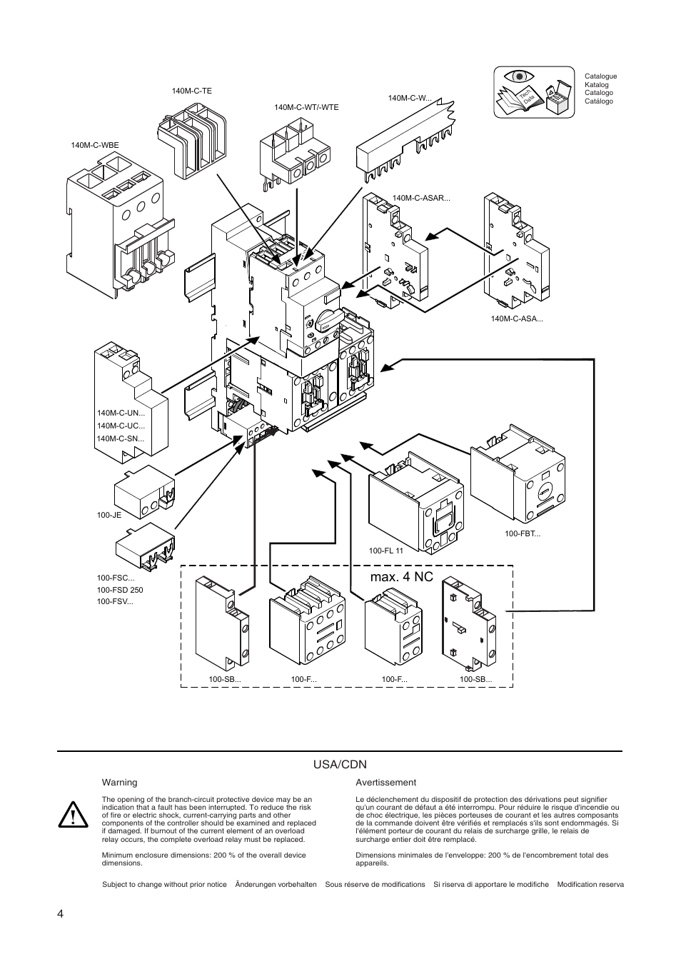 Max. 4 nc, Usa/cdn 4 | Rockwell Automation 191S-A_B_C_D Bul 191S Reversing Compact Starter User Manual | Page 4 / 4