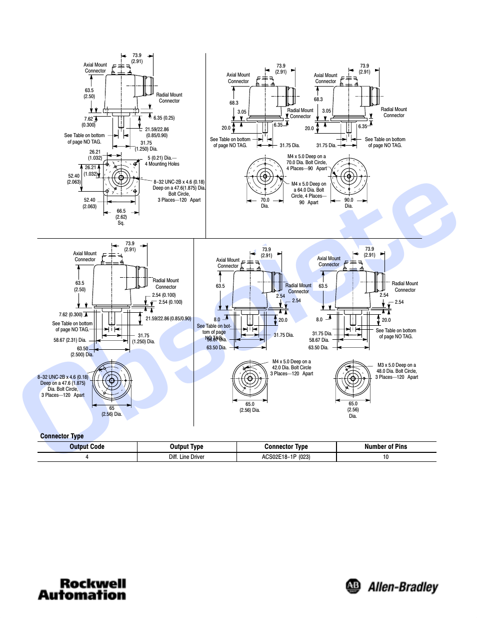 Obsolete, Dimensions—inches (mm) | Rockwell Automation 845S Incremental Encoder User Manual | Page 3 / 4