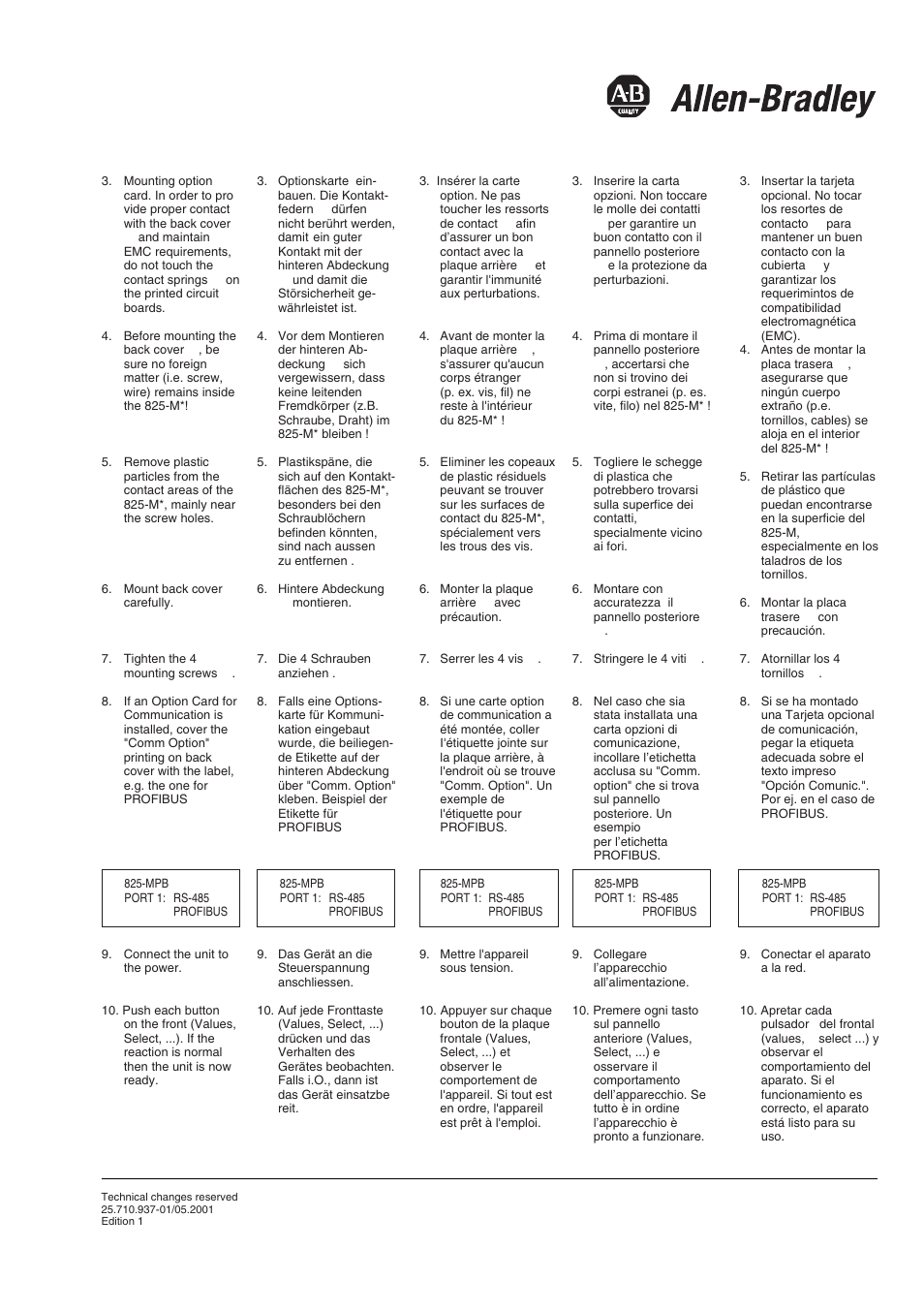 Rockwell Automation 825 Option Boards Installation User Manual | Page 2 / 2