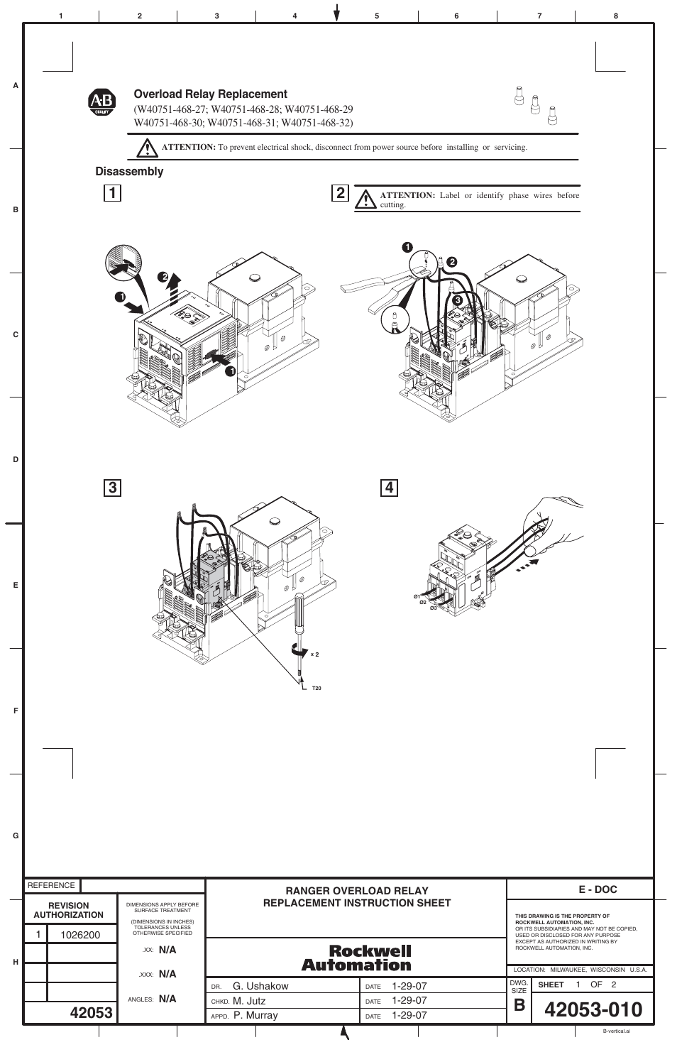 Rockwell Automation W40751-468-xx Bul 193 Ranger Overload Relay Replacement User Manual | 2 pages