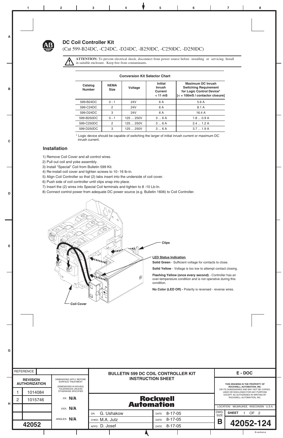 Rockwell Automation 599-xxxx DC Coil Controller User Manual | 2 pages