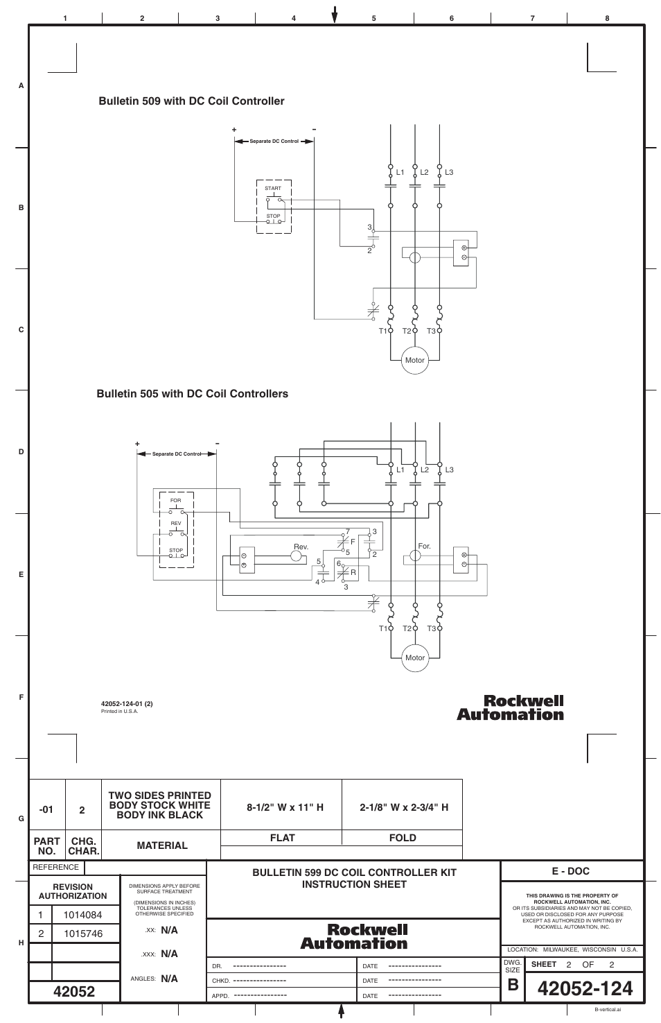 Bulletin 509 with dc coil controller, Bulletin 505 with dc coil controllers | Rockwell Automation 599-xxxx DC Coil Controller User Manual | Page 2 / 2