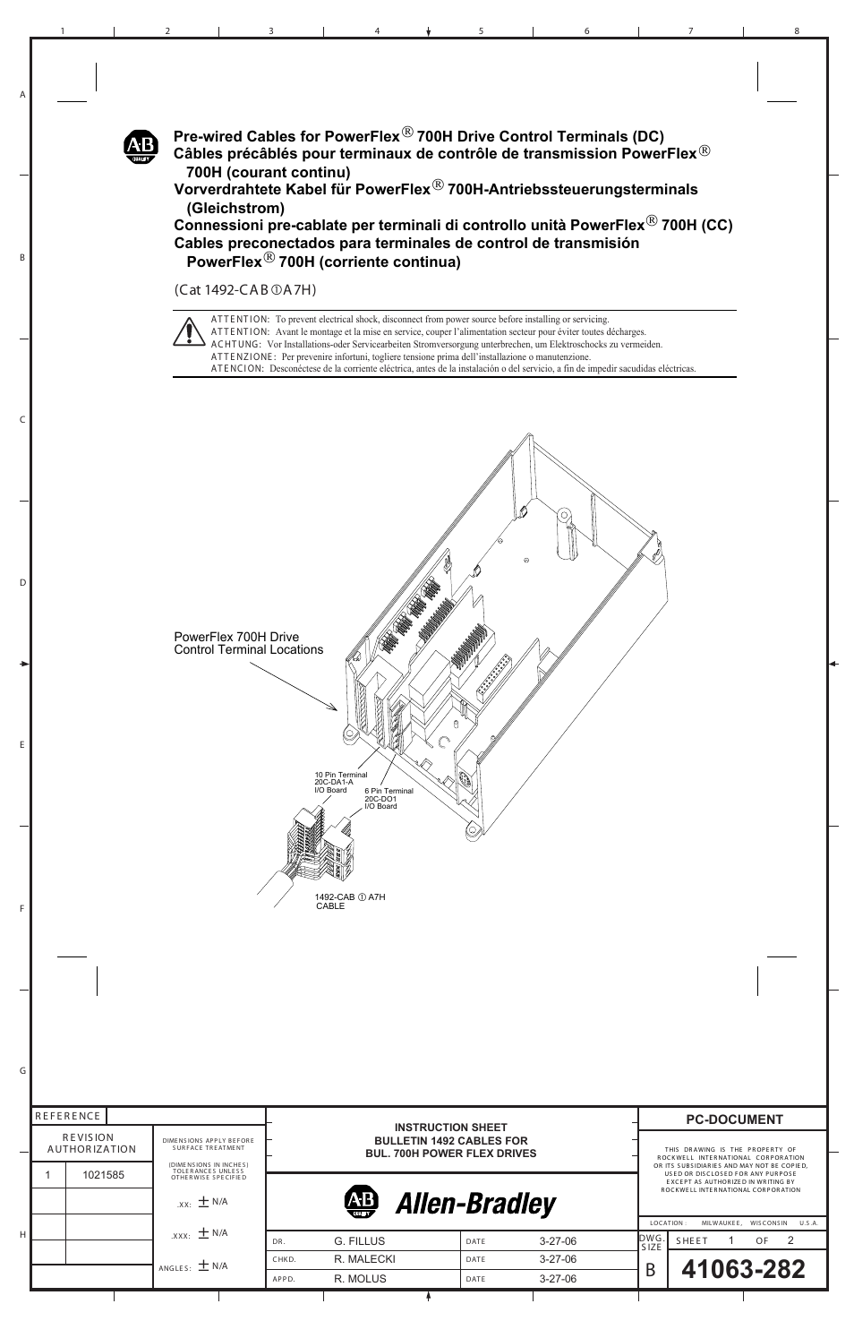 Rockwell Automation 1492-ACAB_A7H Pre-wired Cables for PowerFlex 700H Drive Control Terminals (DC) User Manual | 2 pages