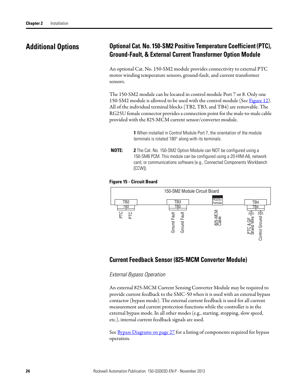 Additional options, Current feedback sensor (825-mcm converter module) | Rockwell Automation 150 SMC Quick Start Manual User Manual | Page 26 / 60