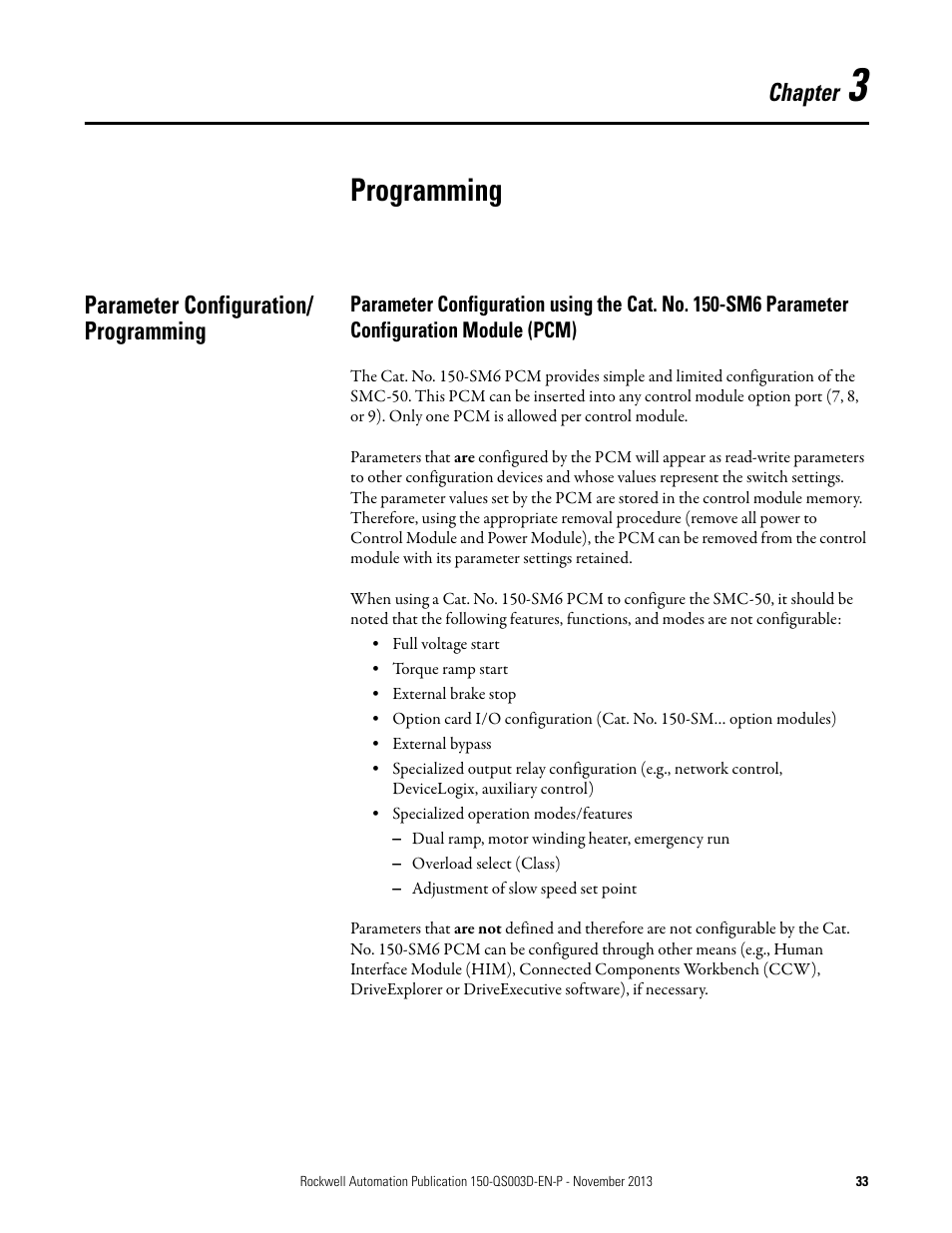 Chapter 3, Programming, Parameter configuration/ programming | Parameter configuration/programming | Rockwell Automation 150 SMC Quick Start Manual User Manual | Page 35 / 60