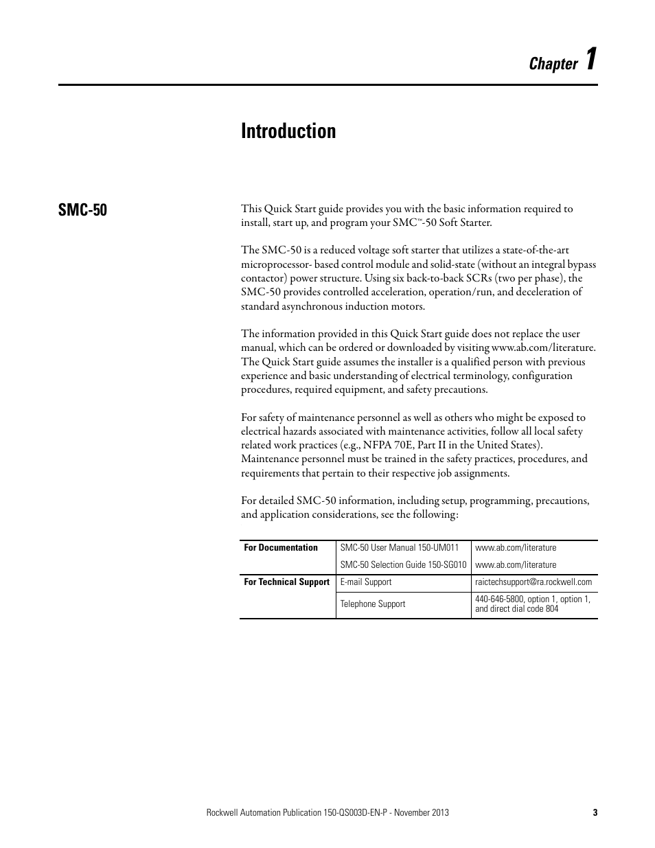 Chapter 1, Introduction, Smc-50 | Chapter | Rockwell Automation 150 SMC Quick Start Manual User Manual | Page 5 / 60