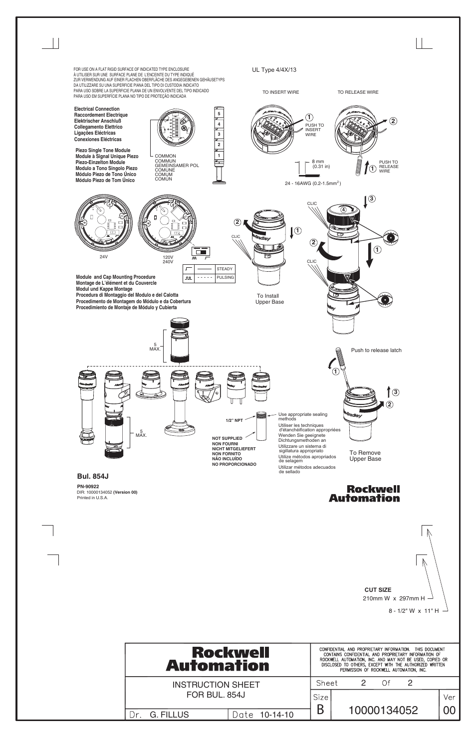 Instruction sheet for bul. 854j, Bul. 854j | Rockwell Automation 854J- Control Tower Stack Lights User Manual | Page 2 / 2