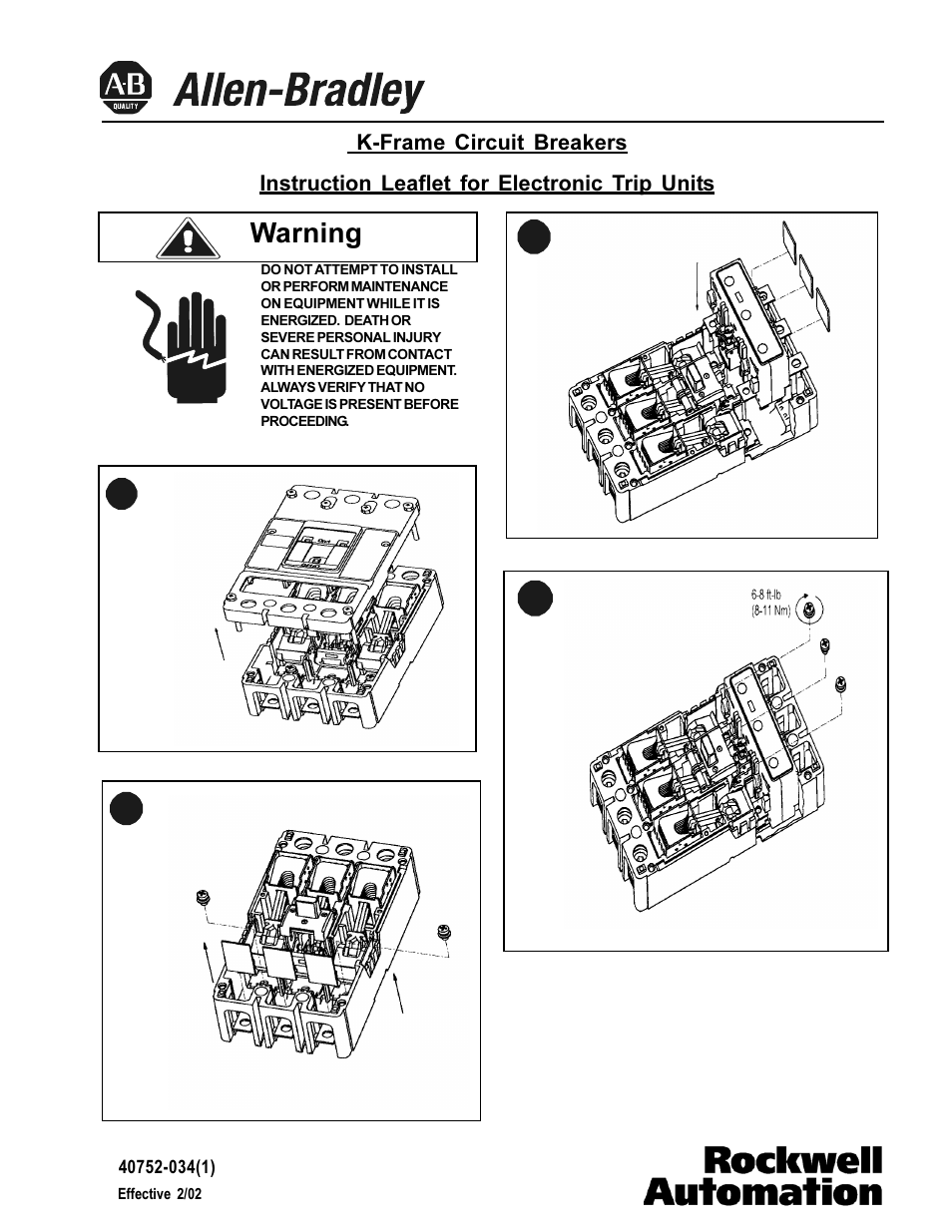 Rockwell Automation 140U K-Frame Circuit Breakers Instruction Leaflet for Electronic Trip Units User Manual | 2 pages