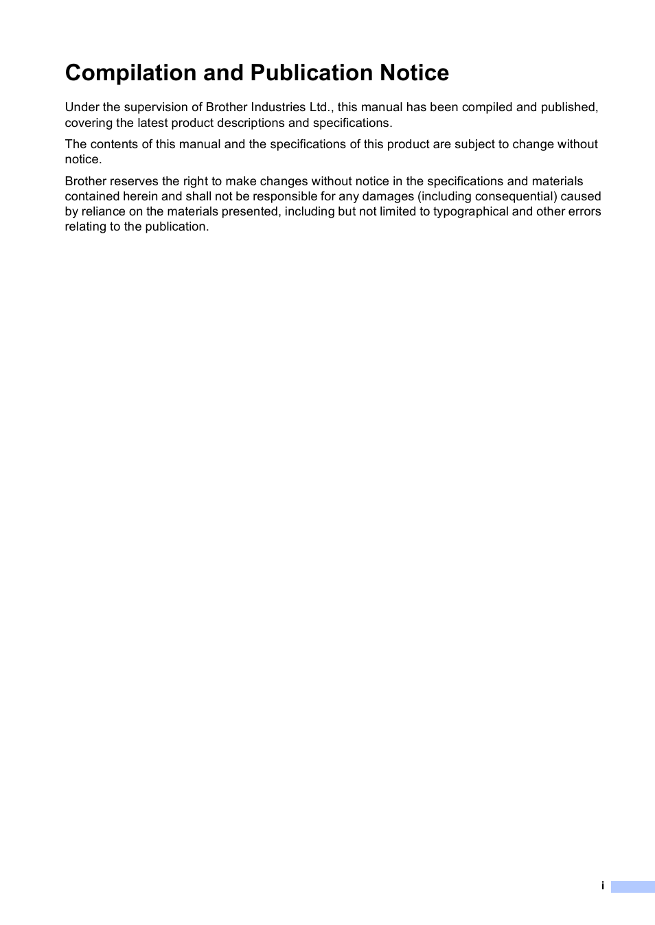 Compilation and publication notice | Brother DCP-770CW User Manual | Page 3 / 113