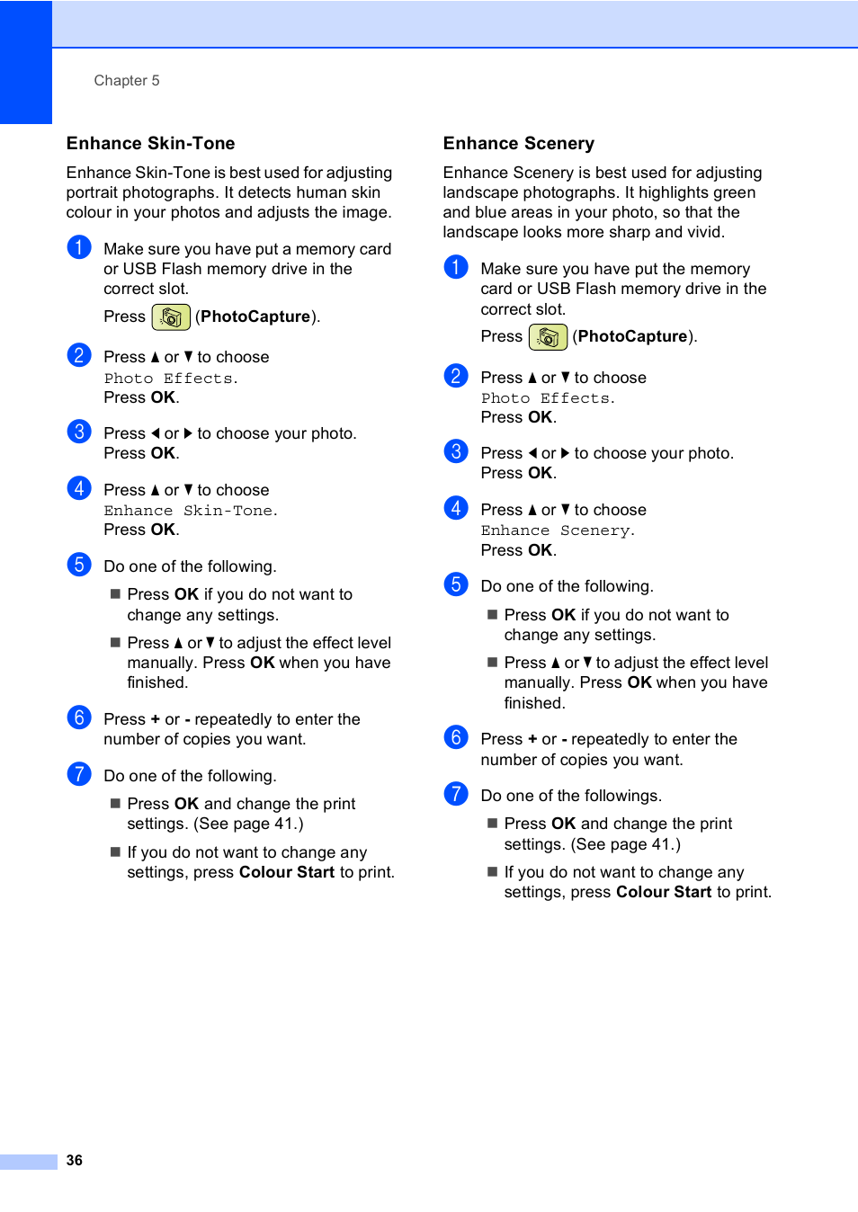 Enhance skin-tone, Enhance scenery | Brother DCP-770CW User Manual | Page 44 / 113