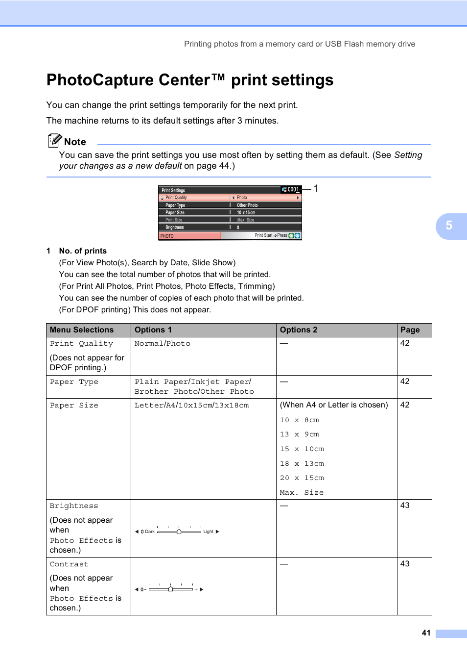 Photocapture center™ print settings | Brother DCP-770CW User Manual | Page 49 / 113
