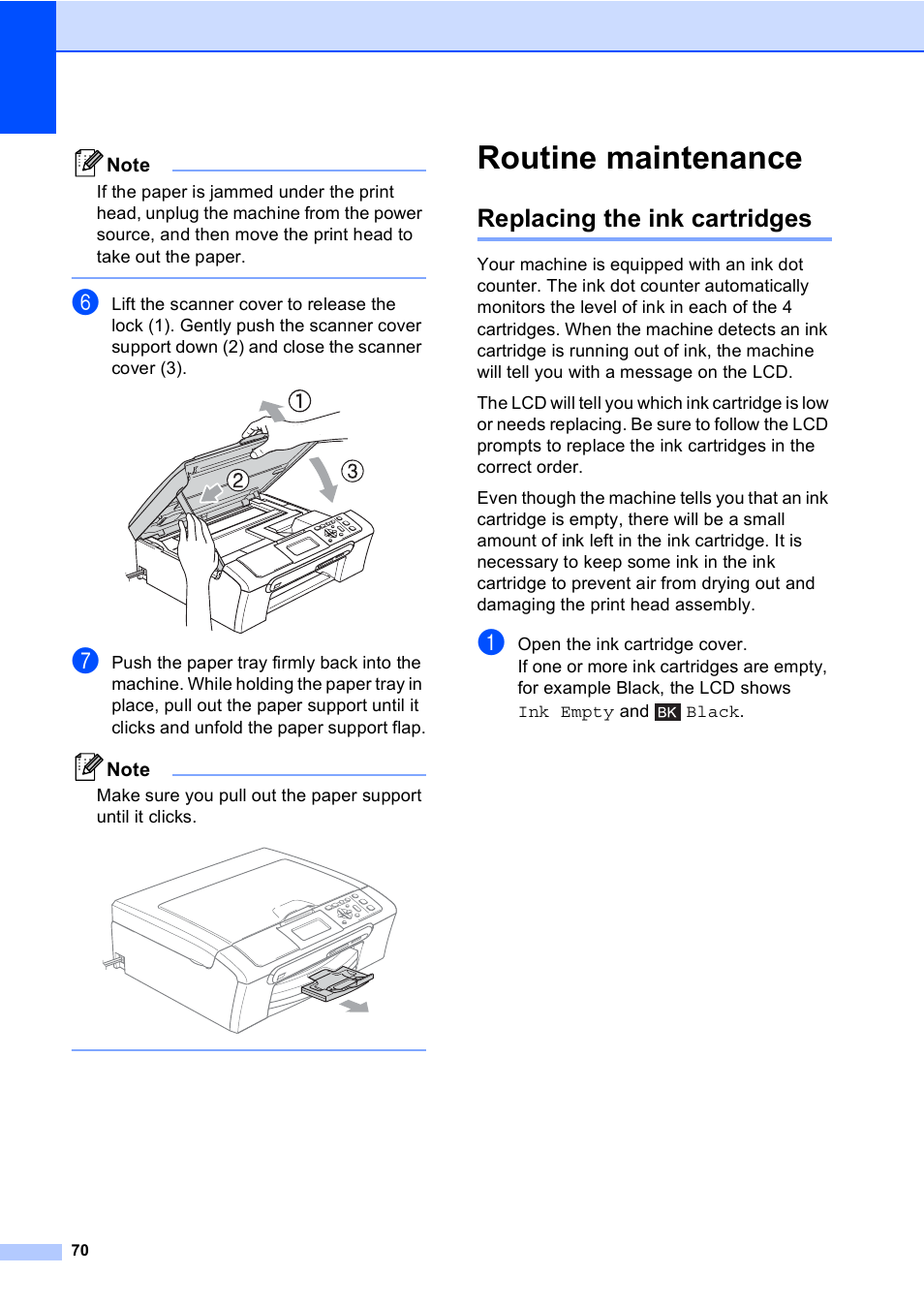Routine maintenance, Replacing the ink cartridges | Brother DCP-770CW User Manual | Page 78 / 113