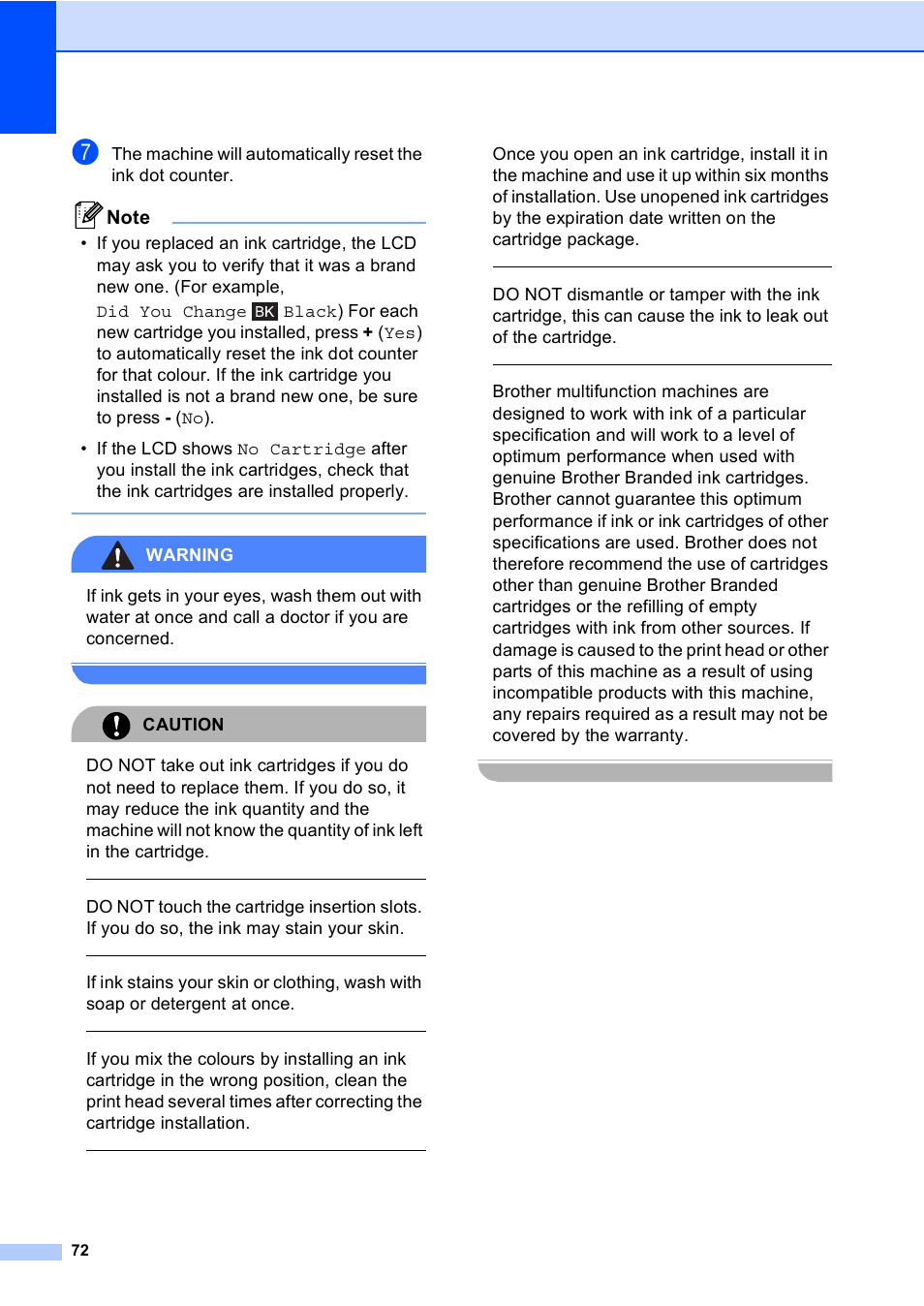 Warning, Caution | Brother DCP-770CW User Manual | Page 80 / 113