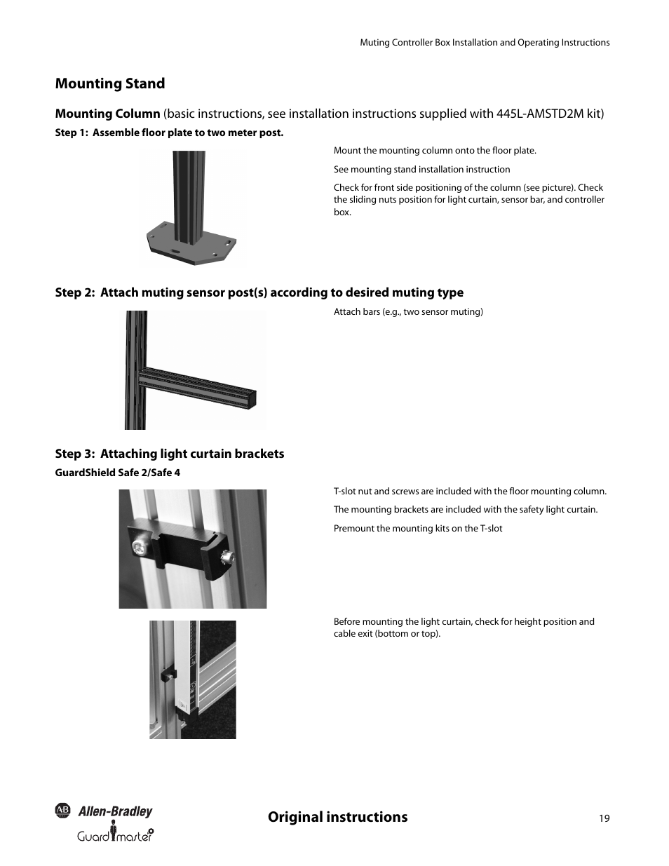 Original instructions mounting stand | Rockwell Automation 445L Installation and Operating Instructions User Manual | Page 19 / 28