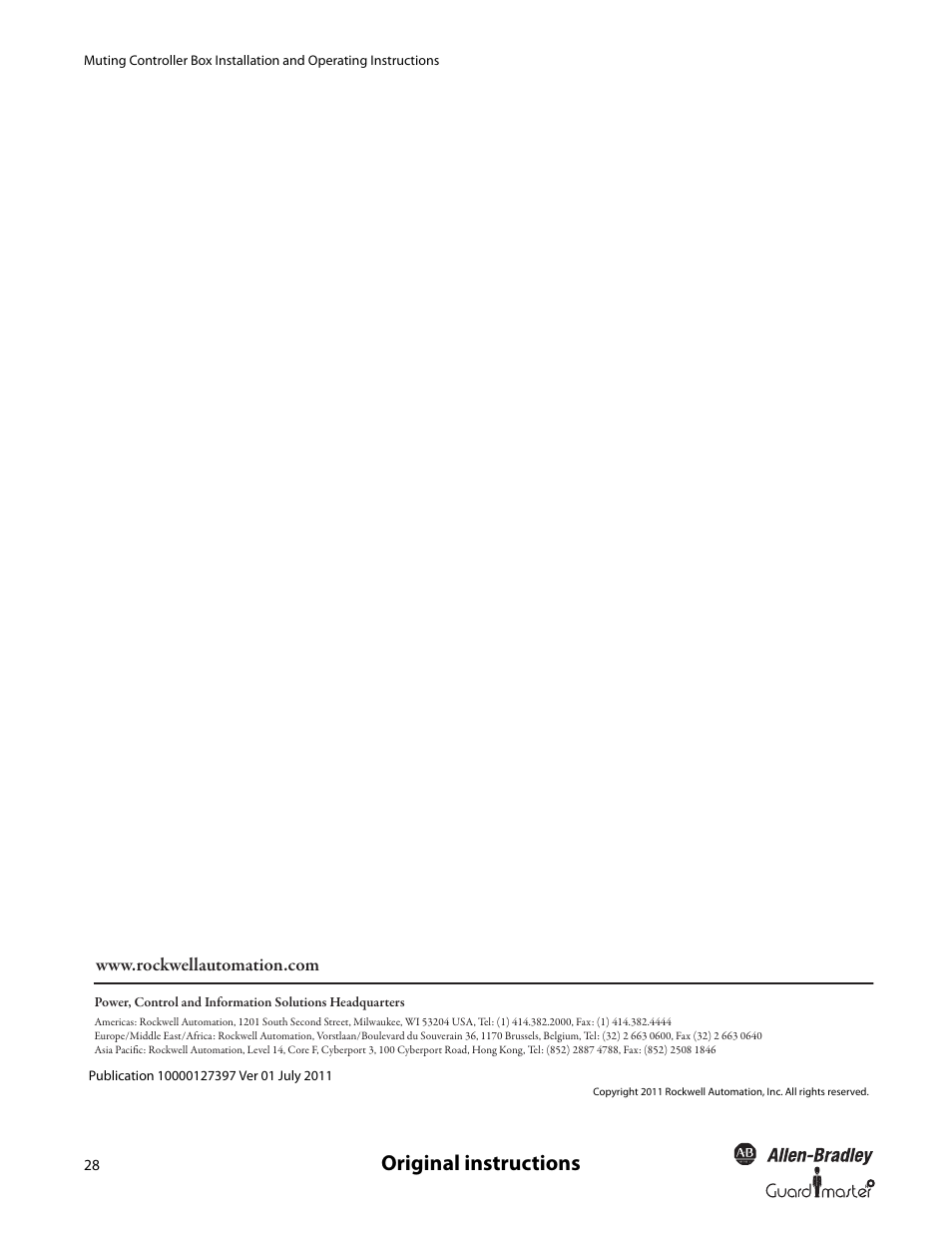 Original instructions | Rockwell Automation 445L Installation and Operating Instructions User Manual | Page 28 / 28