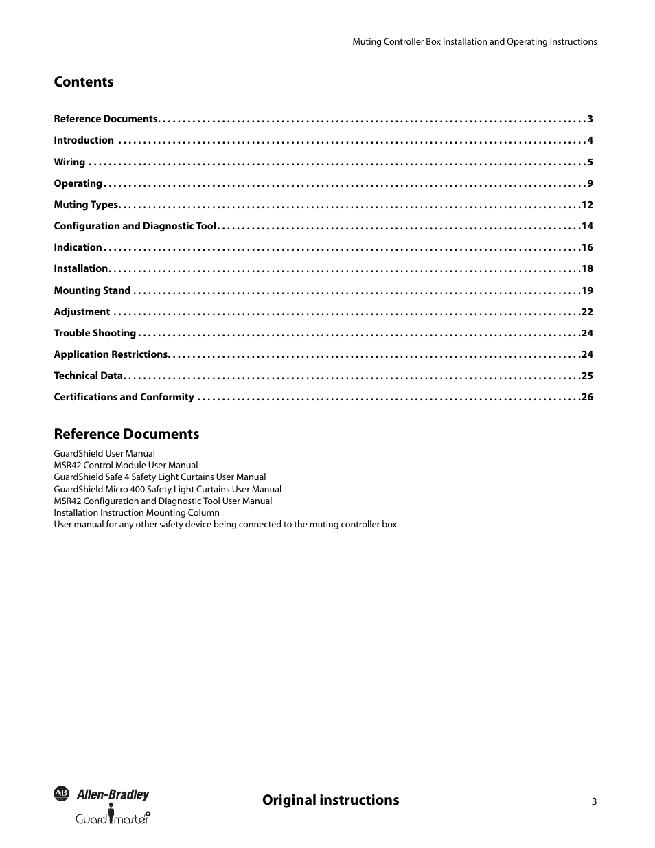 Original instructions contents, Reference documents | Rockwell Automation 445L Installation and Operating Instructions User Manual | Page 3 / 28