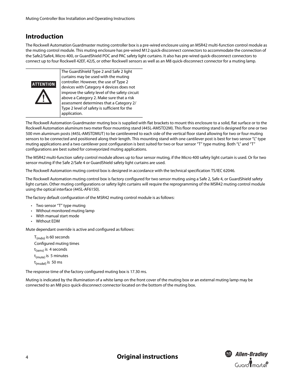 Original instructions introduction | Rockwell Automation 445L Installation and Operating Instructions User Manual | Page 4 / 28