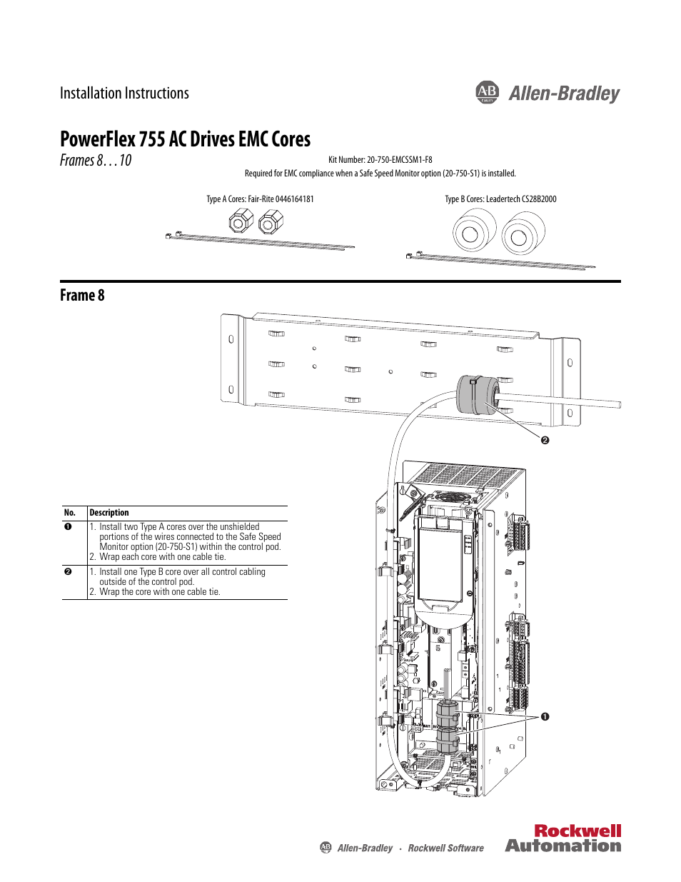 Rockwell Automation 21G PowerFlex 755 EMC Core Kit, Frame 8 and Larger User Manual | 2 pages